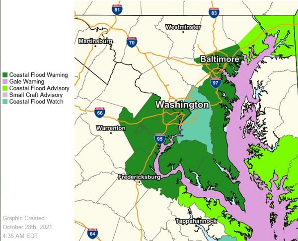 NWS Baltimore Coastal Flood Warning 20211018