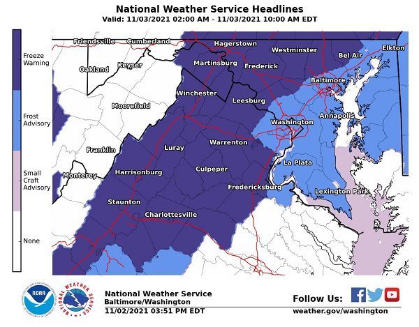 NWS Baltimore Freeze Frost Warning 20211103a