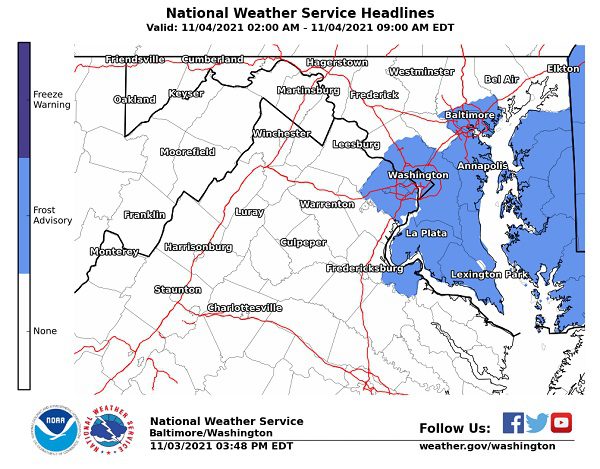 NWS Baltimore Frost Advisory 20211103