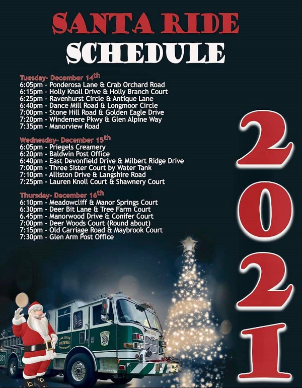 Long Green Glen Arm Santa Ride Schedule 20211213