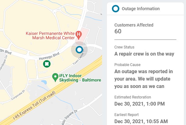 White Marsh Power Outage 20211230