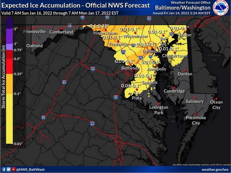 NWS Baltimore Ice Accumulation Forecast 20220114