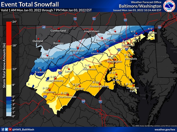 NWS Baltimore Snowfall Map 20220103a