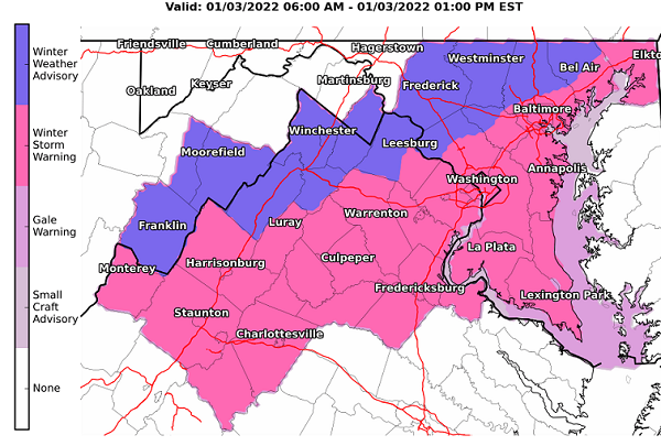 NWS Baltimore Winter Storm Warning Advisory 20220103