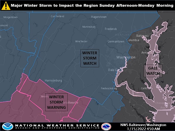 NWS Baltimore Winter Storm Watch Warning 20220115