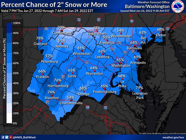 NWS Maryland Snowfall Probability 20220126