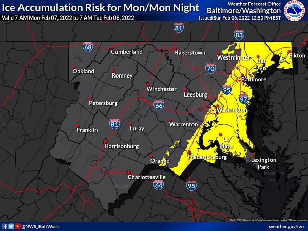 NWS Baltimore Ice Accumulation 20220206