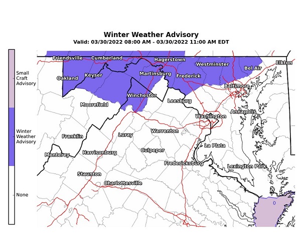 NWS Baltimore Winter Weather Advisory 20220330