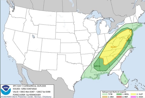 NWS Storm Prediction Center Storm Probability 20220307