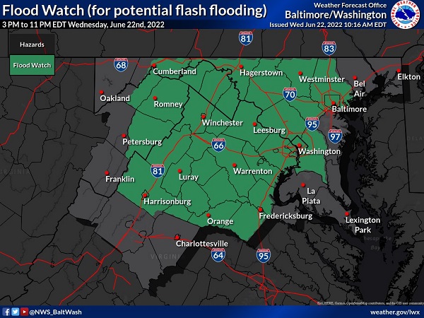 NWS Baltimore Flood Watch 20220622