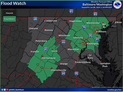 NWS Baltimore Flood Watch 20220708