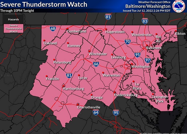 NWS Baltimore Thunderstorm Watch 20220712