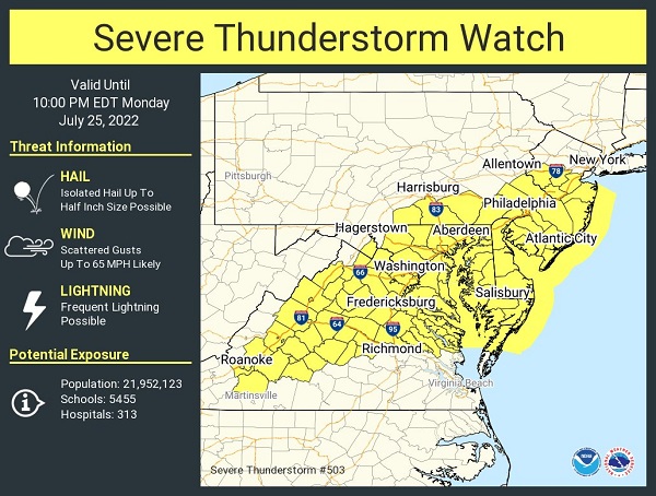 NWS Baltimore Thunderstorm Watch 20220725