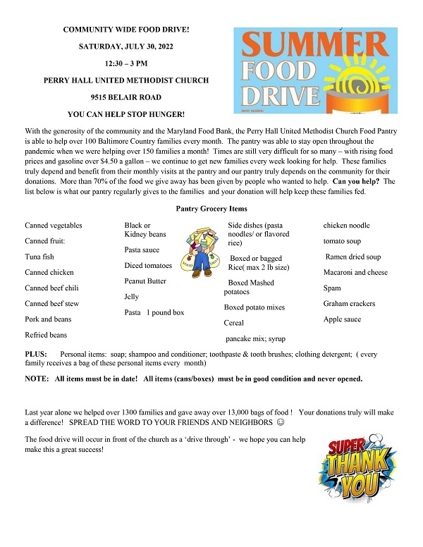 Perry Hall United Methodist Church Food Drive 20220730