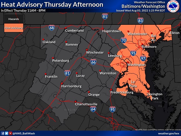 NWS Baltimore Heat Advisory 20220803