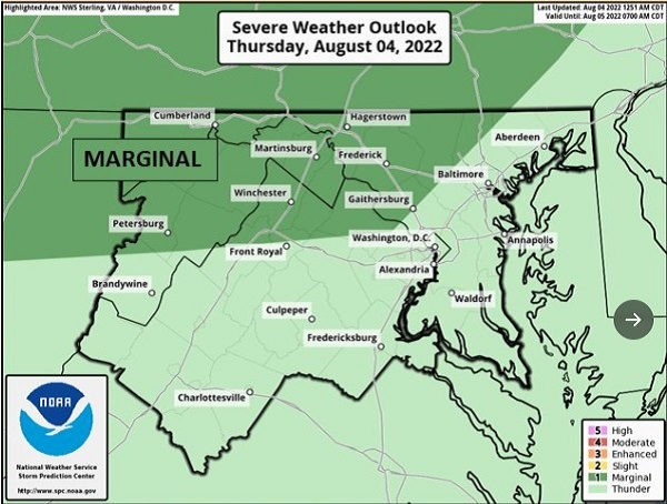 NWS Baltimore Storm Probability 20220804