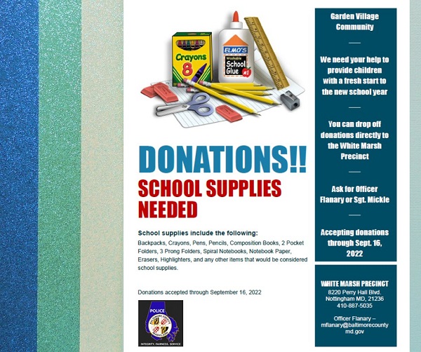 White Marsh Precinct School Supplies Drive 2022