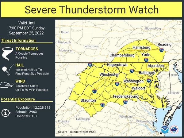 NWS Baltimore Severe Thunderstorm Watch 20220925