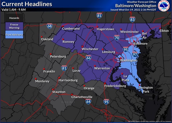 NWS Baltimore Frost Freeze Warning 20221019