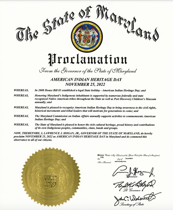 American Indian Heritage Day Maryland Proclamation