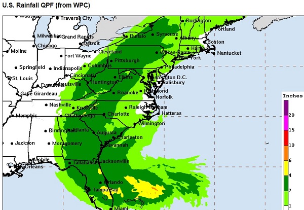 NWS QPF Nicole Rainfall East Coast 20221110