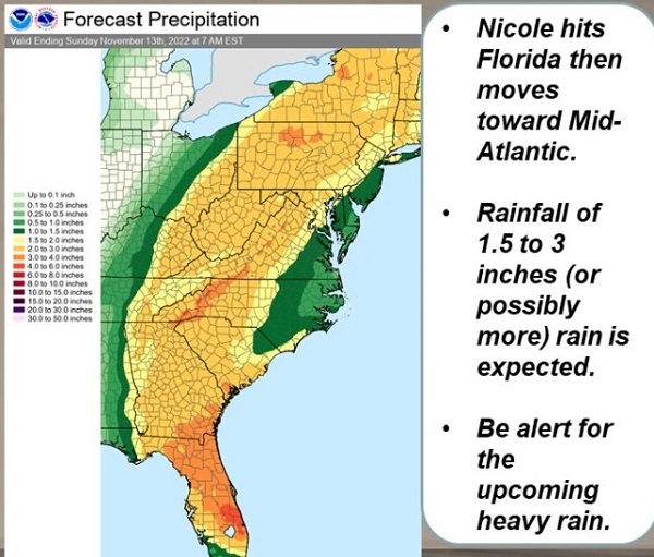 Tropical Storm Nicole Precipitation Forecast 20221109