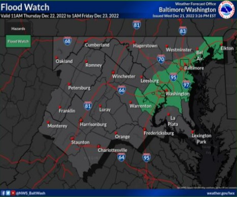 NWS Baltimore Flood Watch 20221222