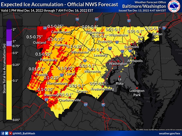 NWS Baltimore Ice Accumulation Forecast 20221215