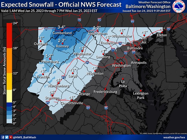 NWS Baltimore Snowfall Forecast 20230124