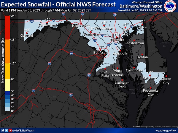 NWS Baltimore Snowfall Forecast 20230106