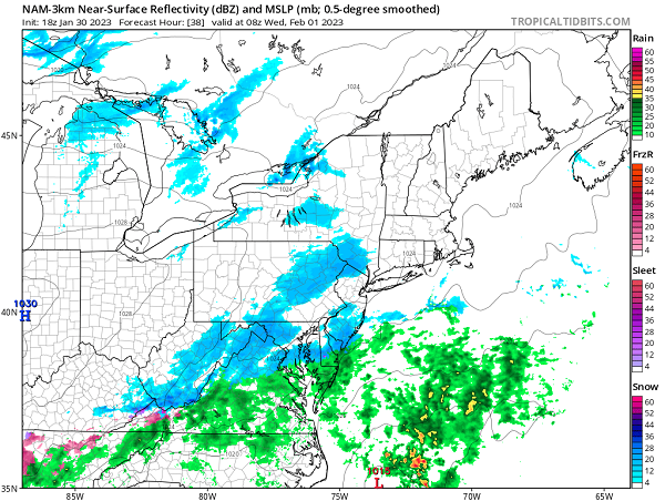 Snow Model Run East Coast Tropical Tidbits 20230131