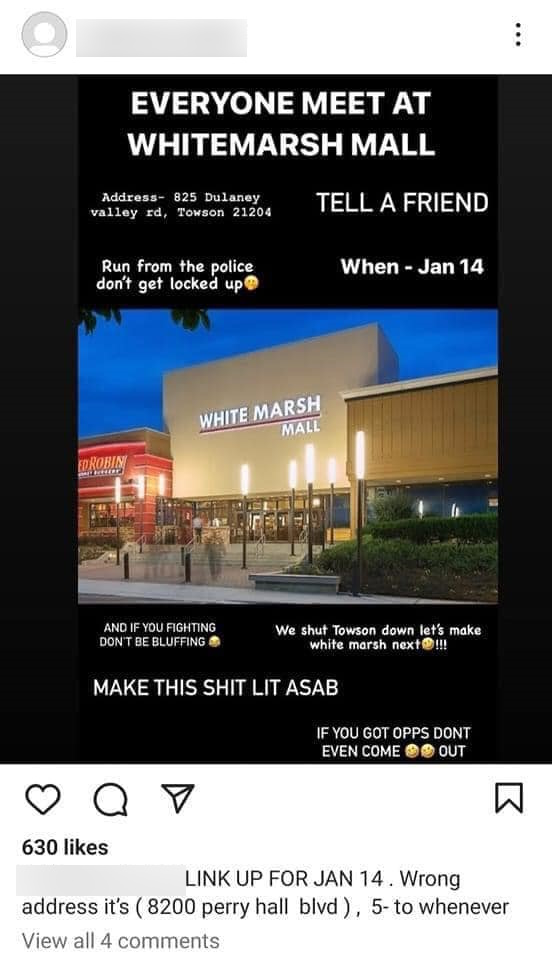 White Marsh Mall Social Media Post 20230111