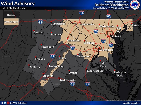 NWS Baltimore Wind Advisory 20230217