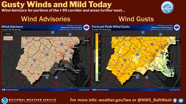 NWS Baltimore Wind Advisory 20230221