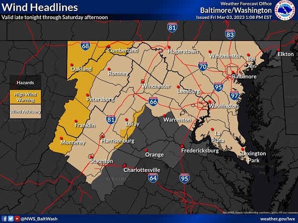 NWS Baltimore Wind Advisory 20230303