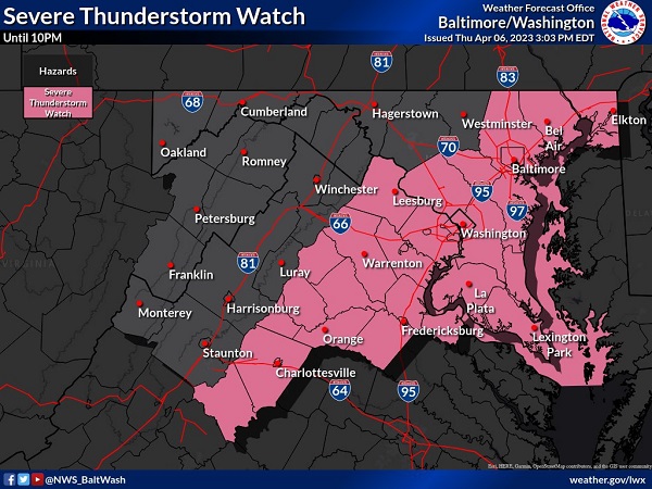 NWS Baltimore Thunderstorm Watch 20230406