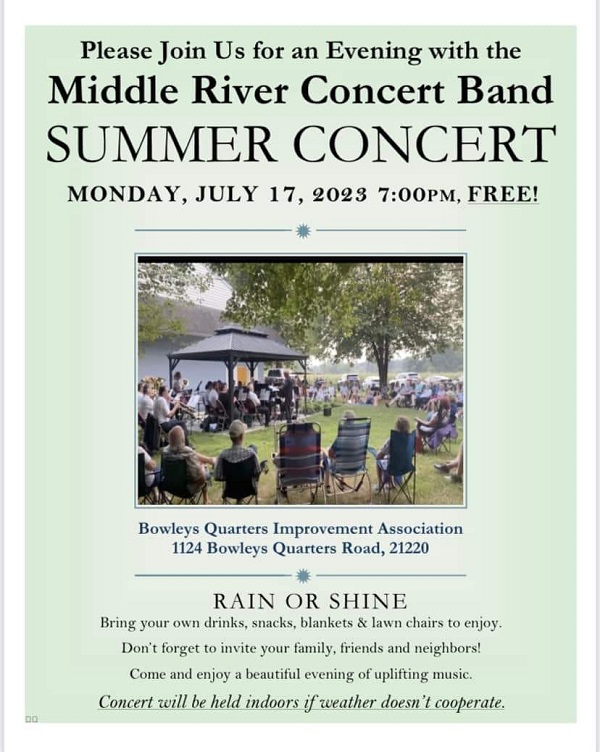 Middle River Concert Band Summer Concert Flyer
