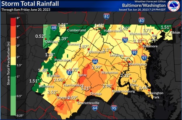 NWS Baltimore Rainfall Projection 20230621
