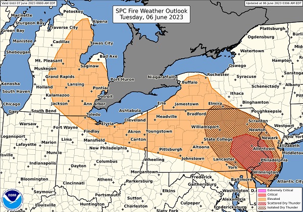NWS Wildfire Spread Risk Northeast 20230606
