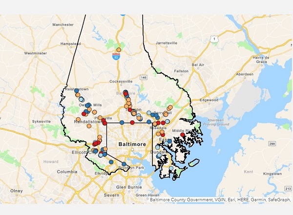 Baltimore County Food Establishment Health Department Closure Dashboard