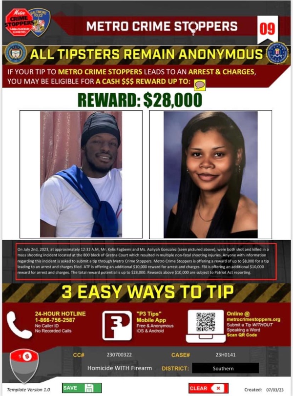 Baltimore Mass Shooting Reward Flyer