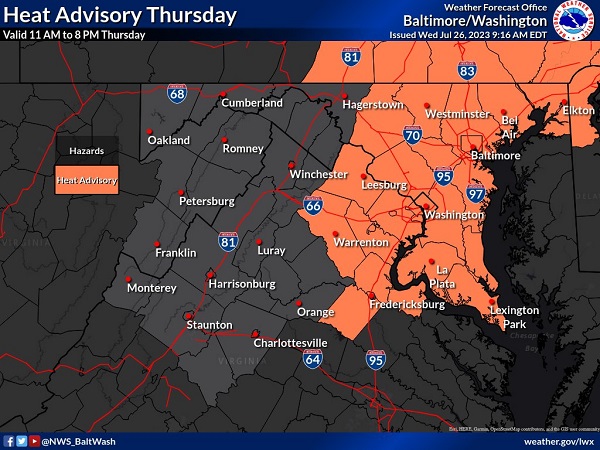 NWS Baltimore Heat Advisory 20230727