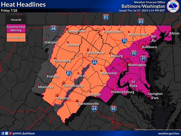 NWS Baltimore Heat Advisory Warning 20230728