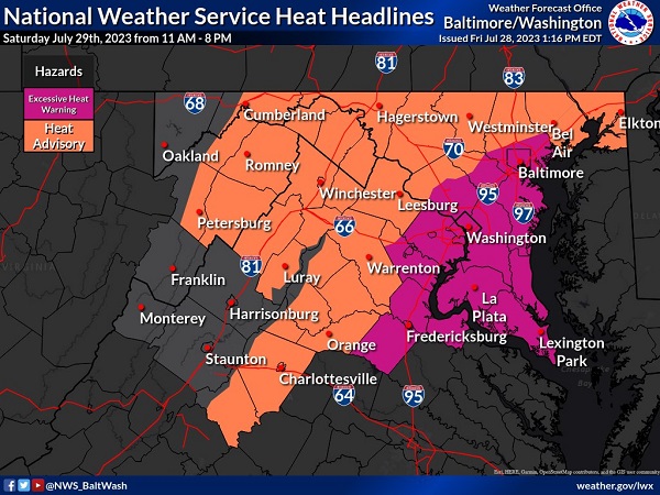 NWS Baltimore Heat Advisory Warning 20230729