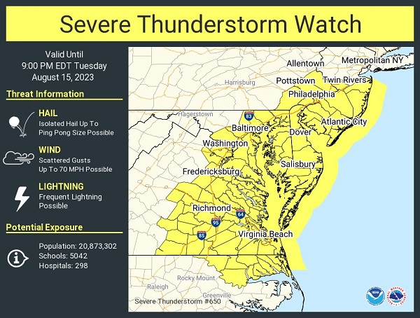 NWS Baltimore Thunderstorm Watch 20230815a