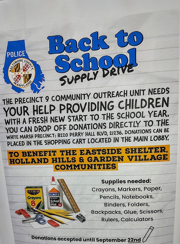 White Marsh Precinct Back to School Supply Drive 2023a