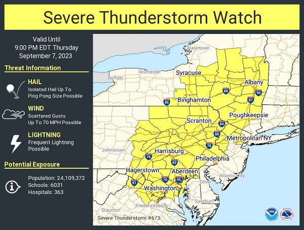 NWS Maryland Thunderstorm Watch 20230907