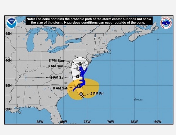 Tropical Storm Ophelia Projected Path