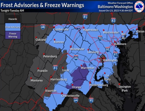 NWS Baltimore Frost Freeze 20231024