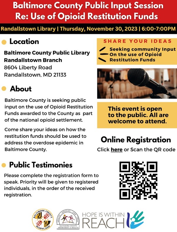 Baltimore County Opioid Settlement Funds Meeting 20231130